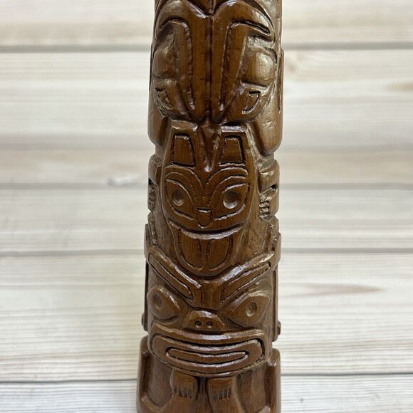 Red Mill 1990 Totem Pole Handcrafted Pecan Resin Wood 9” Tiki Statue Figure VTG - Picture 8 of 12